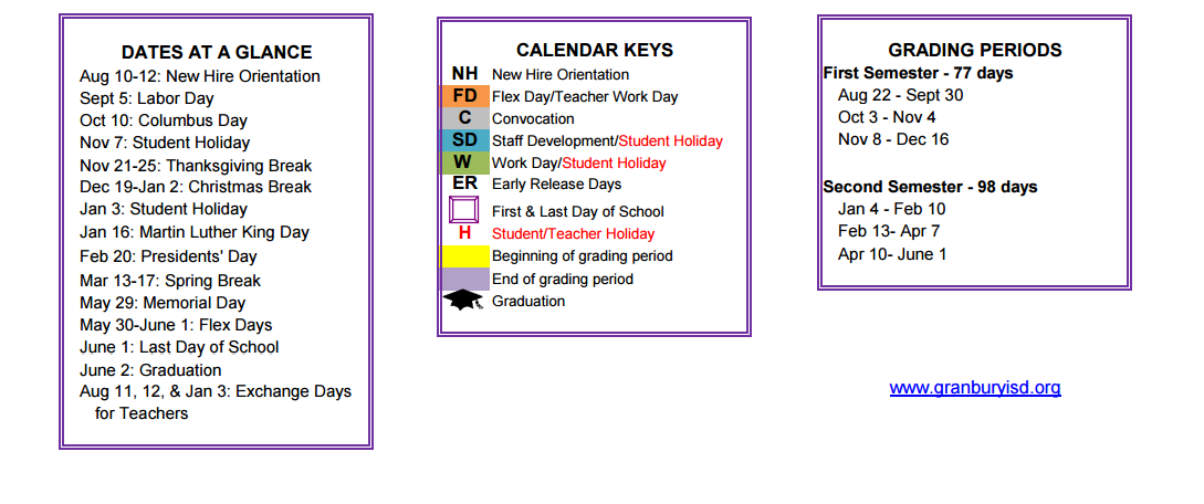 District School Academic Calendar Key for John And Lynn Brawner Intermediate