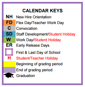 District School Academic Calendar Legend for Acton Middle School