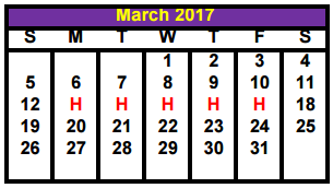 District School Academic Calendar for Behavior Transition Ctr for March 2017