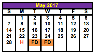 District School Academic Calendar for John And Lynn Brawner Intermediate for May 2017