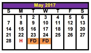 District School Academic Calendar for S T A R S Academy for May 2017