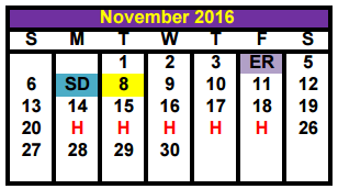 District School Academic Calendar for John And Lynn Brawner Intermediate for November 2016