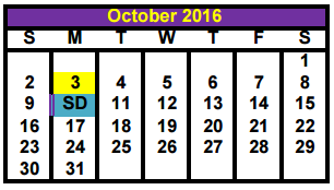 District School Academic Calendar for S T A R S Academy for October 2016