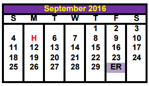 District School Academic Calendar for S T A R S Academy for September 2016