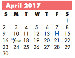 District School Academic Calendar for Jackson Middle for April 2017