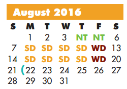 District School Academic Calendar for Sallye Moore Elementary School for August 2016