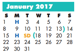 District School Academic Calendar for Bonham Elementary for January 2017