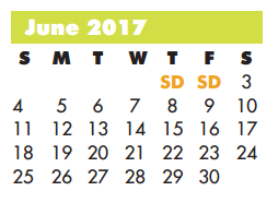 District School Academic Calendar for Milam Elementary for June 2017