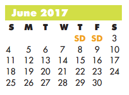 District School Academic Calendar for Sam Rayburn Elementary for June 2017