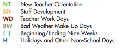 District School Academic Calendar Legend for Jackson Middle