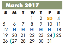 District School Academic Calendar for Milam Elementary for March 2017