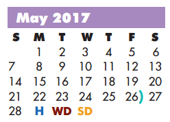 District School Academic Calendar for So Grand Prairie H S for May 2017