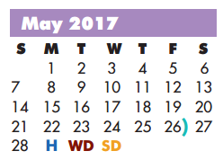 District School Academic Calendar for Jackson Middle for May 2017