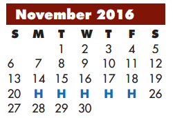 District School Academic Calendar for Barbara Bush Elementary for November 2016