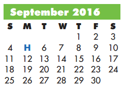 District School Academic Calendar for Barbara Bush Elementary for September 2016
