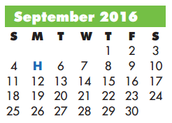 District School Academic Calendar for Lamar Alternative Education Program for September 2016