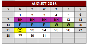 District School Academic Calendar for Taylor Elementary for August 2016