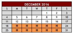 District School Academic Calendar for Taylor Elementary for December 2016
