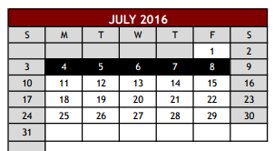 District School Academic Calendar for Glenhope Elementary for July 2016