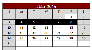 District School Academic Calendar for Heritage Elementary for July 2016