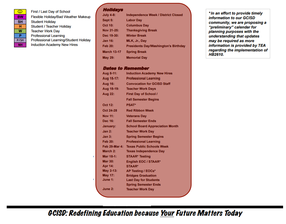 District School Academic Calendar Key for Heritage Middle