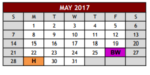 District School Academic Calendar for Glenhope Elementary for May 2017