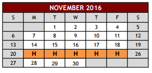District School Academic Calendar for Colleyville Heritage High School for November 2016