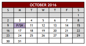 District School Academic Calendar for Cross Timbers Middle for October 2016