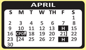 District School Academic Calendar for V M Adams Elementary for April 2017
