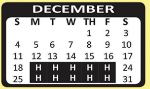 District School Academic Calendar for Bexar Co J J A E P for December 2016