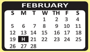 District School Academic Calendar for H W Schulze Elementary for February 2017