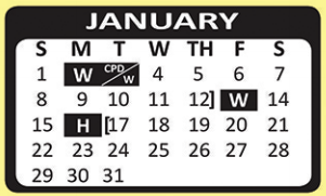 District School Academic Calendar for Harlandale Alternative Center Boot for January 2017