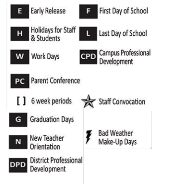 District School Academic Calendar Legend for Bexar Co J J A E P