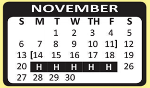 District School Academic Calendar for A Leal Jr Middle School for November 2016