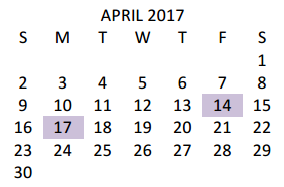 District School Academic Calendar for Moises Vela Middle School for April 2017