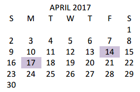 District School Academic Calendar for Bowie Elementary for April 2017