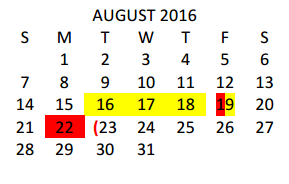 District School Academic Calendar for Harlingen High School - South for August 2016