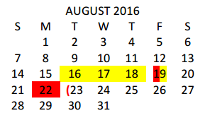 District School Academic Calendar for Harlingen High School for August 2016