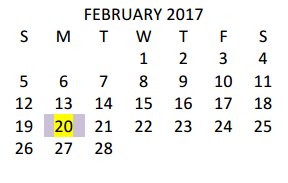 District School Academic Calendar for Early College High School for February 2017