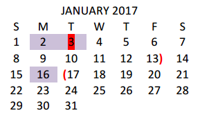 District School Academic Calendar for Ben Milam Elementary for January 2017