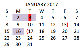 District School Academic Calendar for Lamar Elementary for January 2017