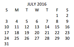 District School Academic Calendar for Ben Milam Elementary for July 2016
