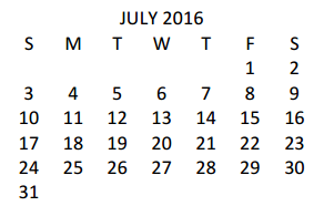 District School Academic Calendar for Long Elementary for July 2016