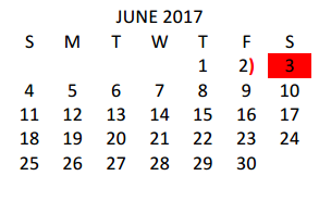 District School Academic Calendar for Harlingen High School - South for June 2017