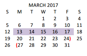 District School Academic Calendar for Edna Tamayo House for March 2017