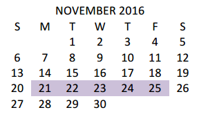 District School Academic Calendar for Moises Vela Middle School for November 2016