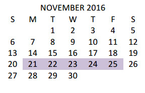 District School Academic Calendar for Austin Elementary for November 2016