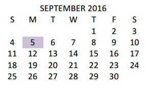 District School Academic Calendar for Moises Vela Middle School for September 2016