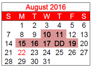 District School Academic Calendar for Harmony Elementary for August 2016