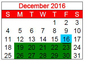 District School Academic Calendar for Harmony Elementary for December 2016
